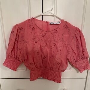 Zara Coral Embroidered Blouse